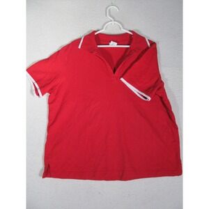 Vintage Silver Wear Woman Polo Shirt‎ 1X Red Cotton USA Made Retro Contrast Trim